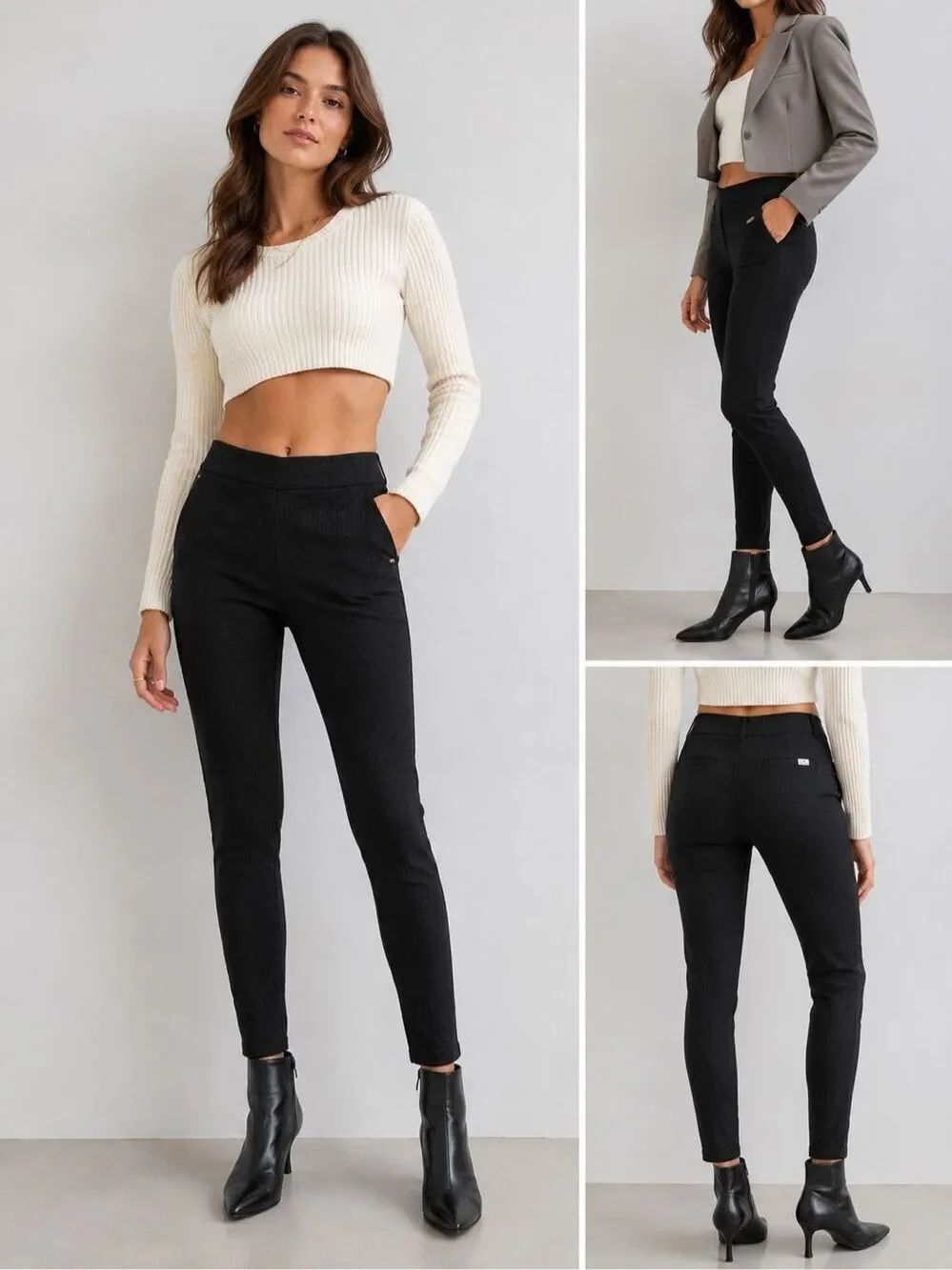 Calvin Klein Black Textured Pull On Skinny Pants Stretch Career Size 8